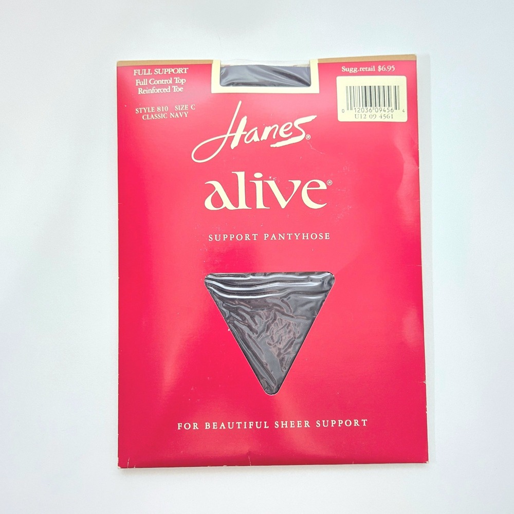 Hanes Alive Support Pantyhose Classic Navy Blue Full Control Top Size C 810 NEW